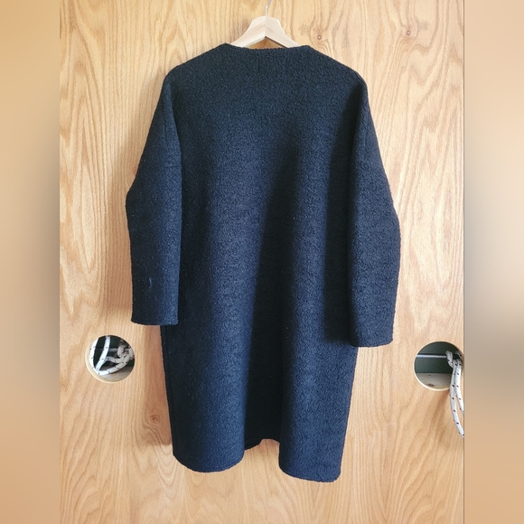 Oak and Fort Classy Black Long Wool Blend cardigan Women XS Oversized Jacket - Picture 2 of 7